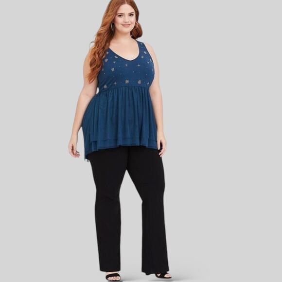 TORRID Teal Green Embellished Babydoll Top Coquette Double Mesh Beaded 2X - Picture 12 of 13